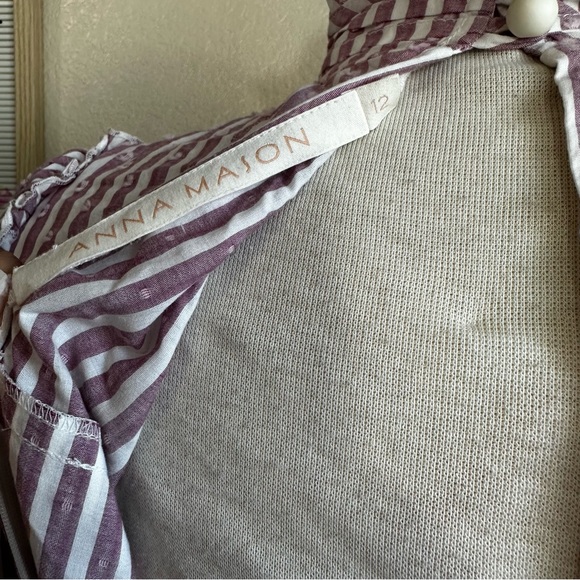 Anna Mason UK Sz 12 US Sz 8 Blouse Striped Ruffles - Picture 14 of 16